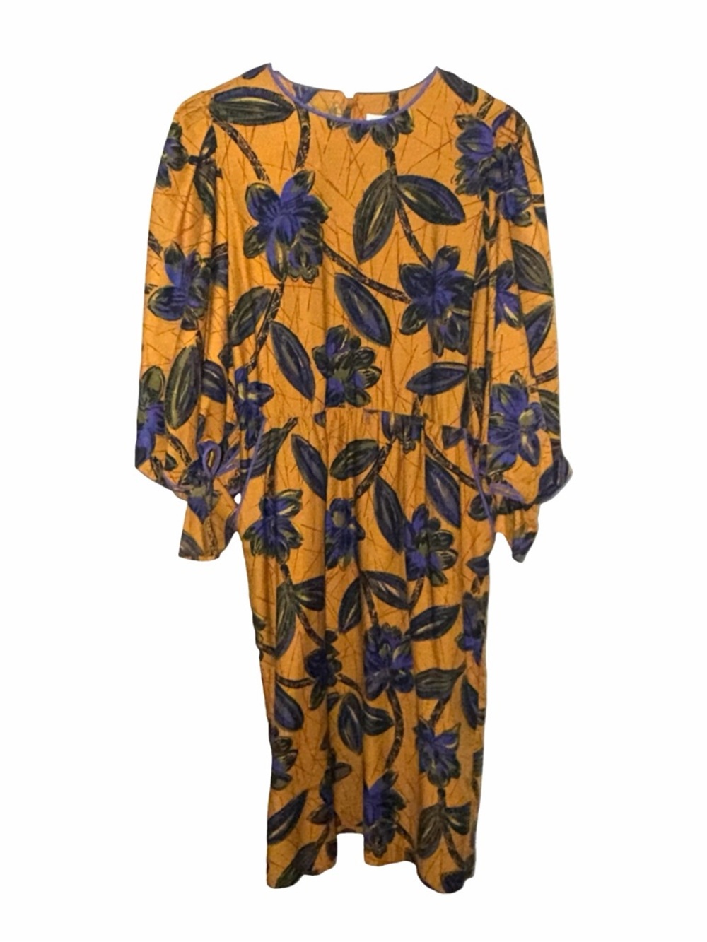 Vintage 80’s Avant Garde Puff Sleeve Floral Orange Purple Piped Sabino Dress 10